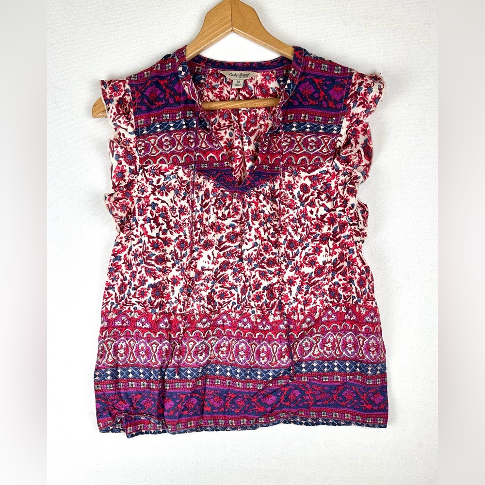 Lucky Brand Flutter Sleeve Floral‎ Top Boho Lightweight
